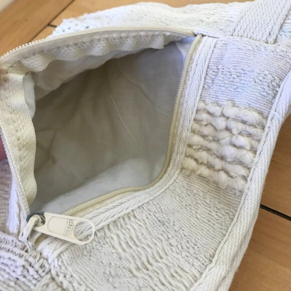 Textured Woven Fabric Purse Shoulder Bag Vintage 90s Neutral Crochet 9x11 - Picture 7 of 10